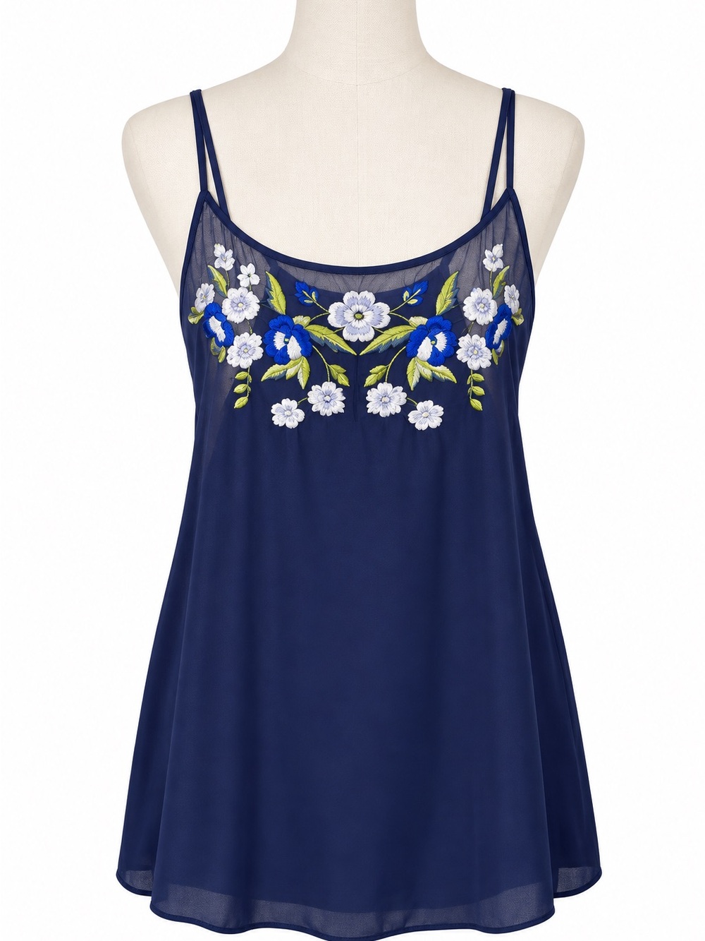 Akemi + Kin Navy Blue Embroidered Flowy Sleeveless Top Size XL 100% Cotton